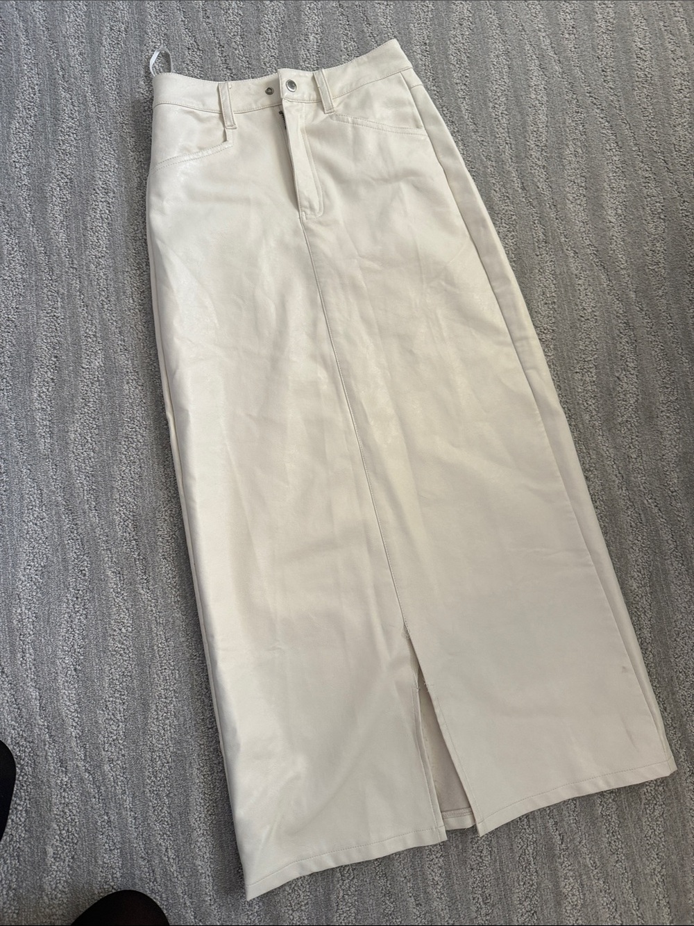 High-Waist Cream Maxi Skirt with Front Slit